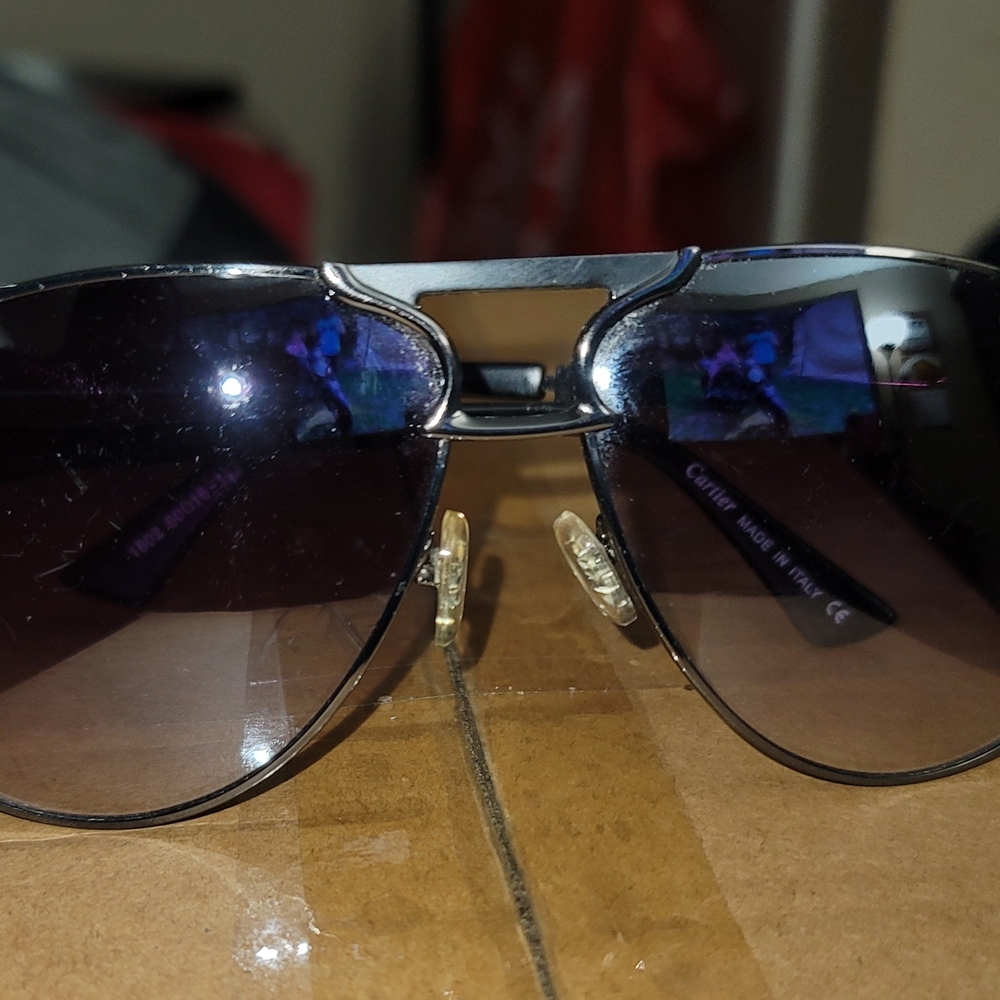 Cartier Black and Silver Aviator Sunglasses